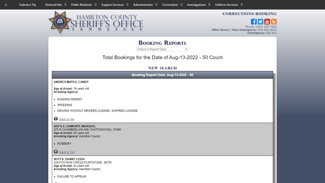 HCSO-Corrections-Booking Reports